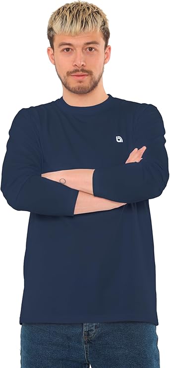 Bahob® 2 Pack Men's Long Sleeve T-Shirt Top Round Neck Full Sleeve T-Shirt Soft Cotton