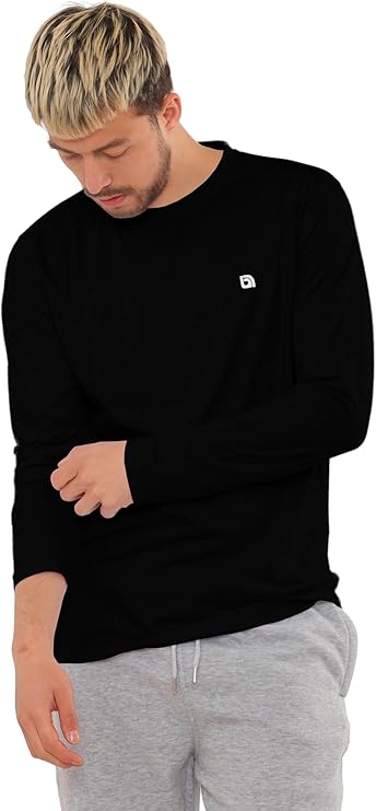 Bahob® 2 Pack Men's Long Sleeve T-Shirt Top Round Neck Full Sleeve T-Shirt Soft Cotton