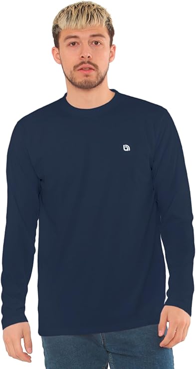 Bahob® 2 Pack Men's Long Sleeve T-Shirt Top Round Neck Full Sleeve T-Shirt Soft Cotton