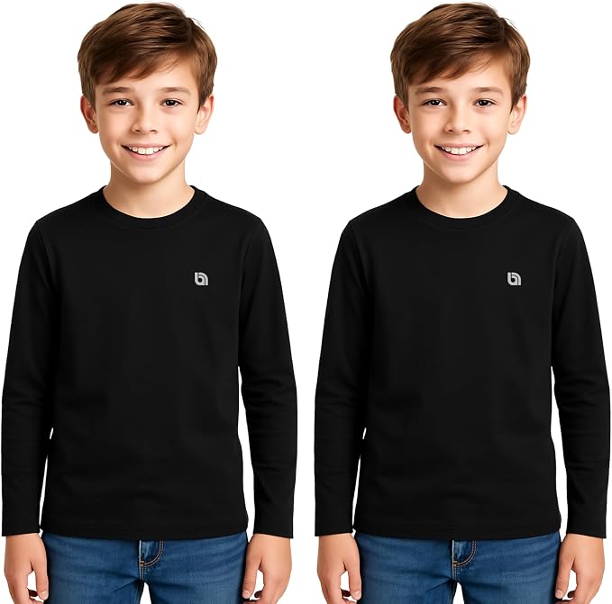 Bahob® 2 Pack Boys Long Sleeve T-Shirt Top Children's Round Neck Long-Sleeve T-Shirt Soft Cotton 3-14 Years kids t shirt