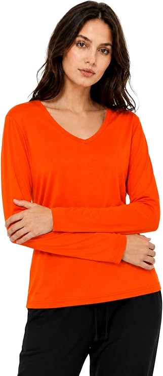 2 Pack Women's Classic Fit Long Sleeve V Neck T-Shirt Multipacks Ladies Long Sleeve T-Shirt Top S-XXL