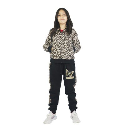 Bahob® Girls Tracksuits Set Top And Bottoms Fleece Zipper Hoodie Contrast Panel Butterfly Print Girl's Sportswear Set Tracksuits Activewear Set 3-14 Years