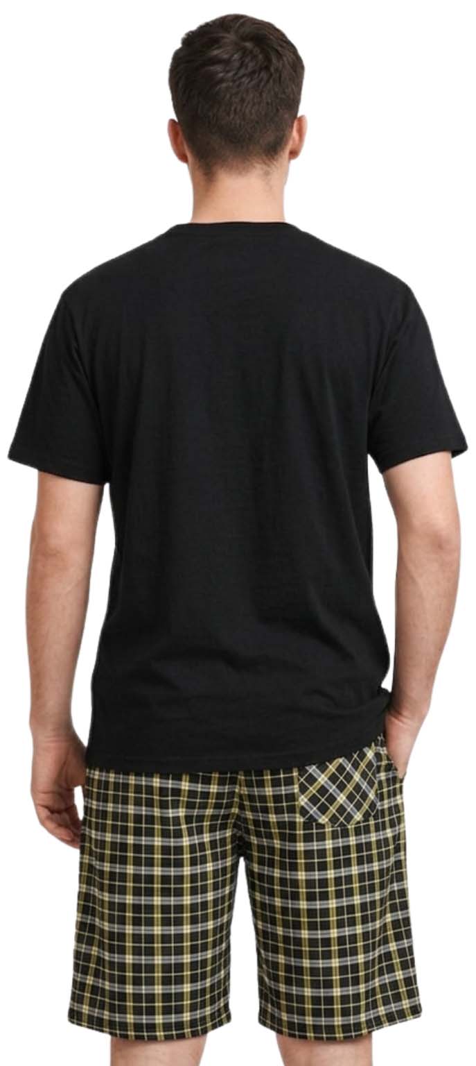 Men's Pyjamas Set Short Sleeve Round Neck T-Shirt with Checked Shorts Loungewear Nightwear Pyjamas for Men S-3XL