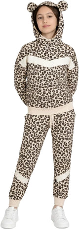 Bahob® 1 Pack Girls Tracksuits Set Cheetah Print Hoodie and Tracksuit Jogging Bottoms Kids Track Suits Activewear Sets for Girls 5-14 Years