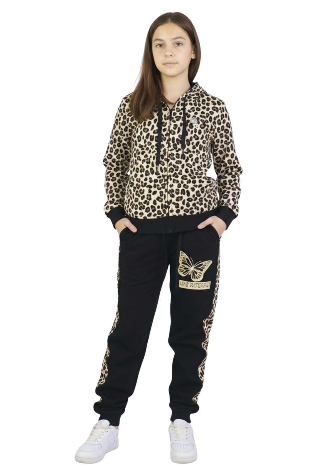 Bahob® Girls Tracksuits Set Top And Bottoms Fleece Zipper Hoodie Contrast Panel Butterfly Print Girl's Sportswear Set Tracksuits Activewear Set 3-14 Years