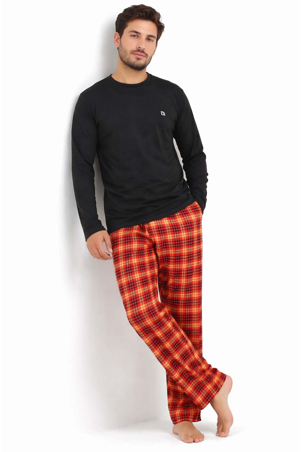 Bahob® Men's Pajamas Sets, Men Pjs Long Sleeve Loungewear Set for Men Check Bottoms Soft Cotton Sleepwear Suits Nightwear Top and Bottom S-3XL