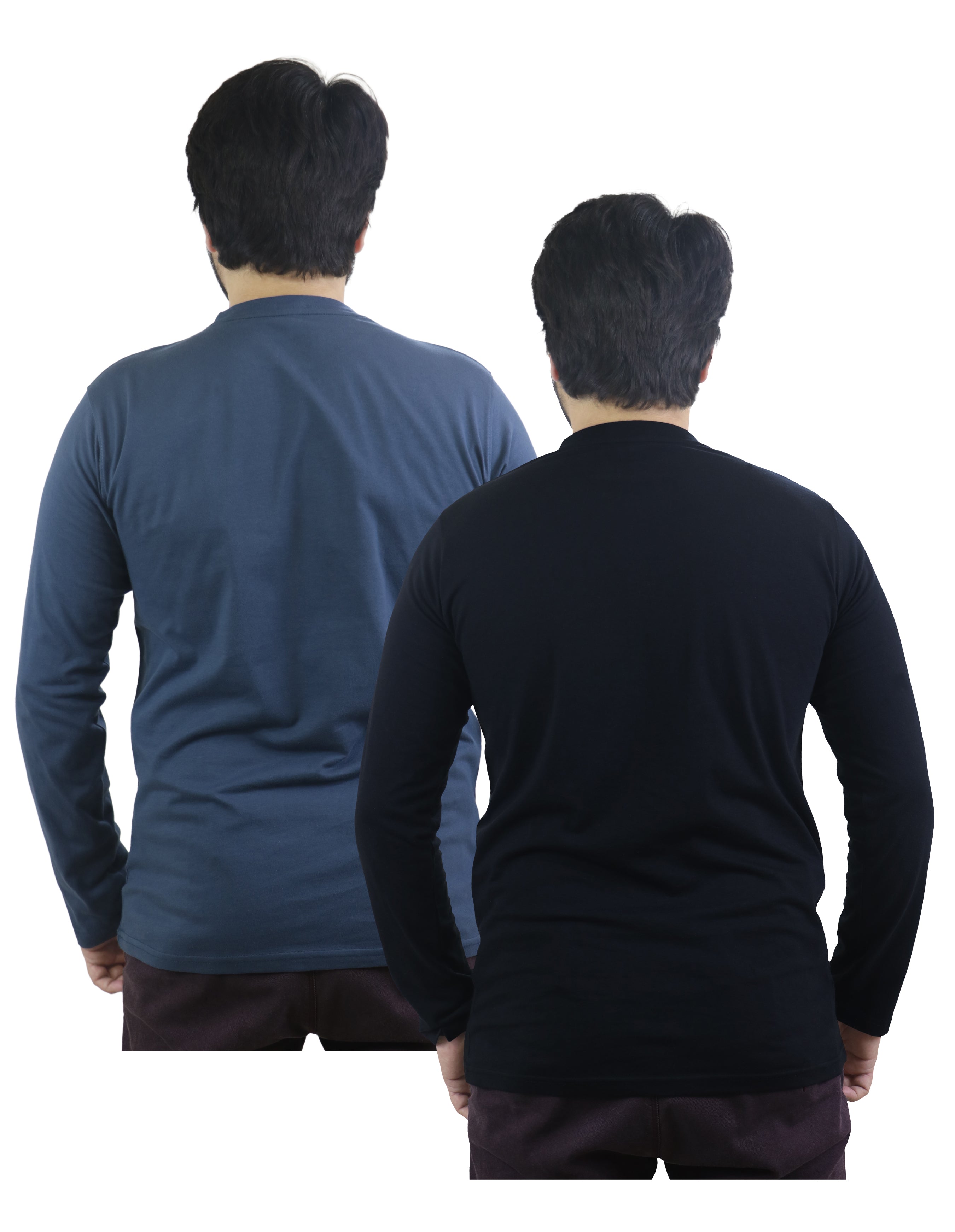 Bahob® 2 Pack Men's Long Sleeve T-Shirt Top Round Neck Full Sleeve T-Shirt Soft Cotton