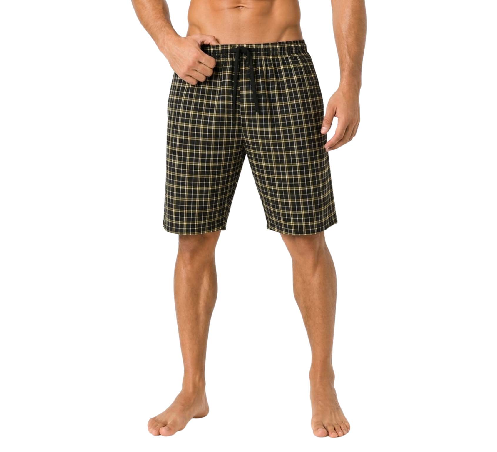 2 Pack Men's Cotton Pyjamas Lounge Shorts Bottoms Check Woven Checked Pyjama Bottoms S-3XL