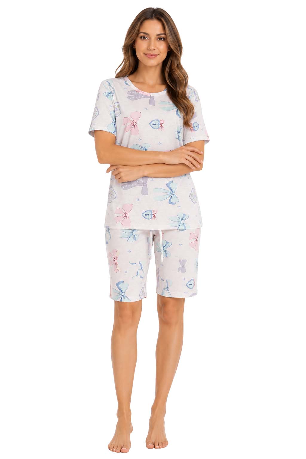 Women's Pajama's Sets with Shorts Ladies Pajama's Cotton Short Sleeve Soft 2 Pieces Pjs Set Summer Loungewear Sleepwear Nightwear for Women S-XXL