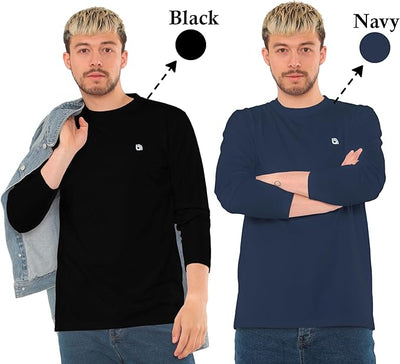 Bahob® 2 Pack Men's Long Sleeve T-Shirt Top Round Neck Full Sleeve T-Shirt Soft Cotton