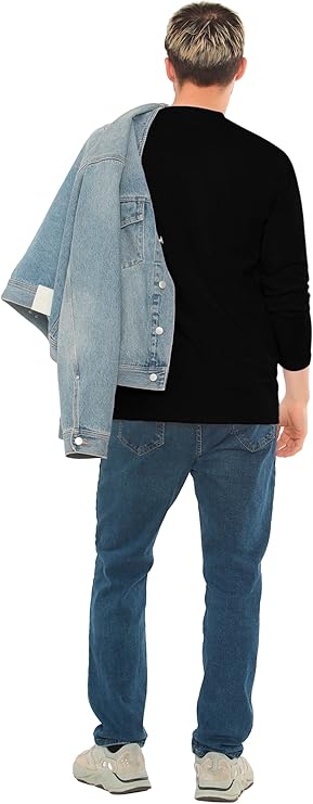 Bahob® 2 Pack Men's Long Sleeve T-Shirt Top Round Neck Full Sleeve T-Shirt Soft Cotton