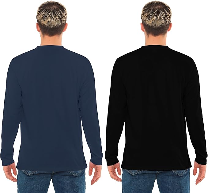 Bahob® 2 Pack Men's Long Sleeve T-Shirt Top Round Neck Full Sleeve T-Shirt Soft Cotton