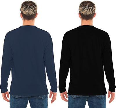 Bahob® 2 Pack Men's Long Sleeve T-Shirt Top Round Neck Full Sleeve T-Shirt Soft Cotton
