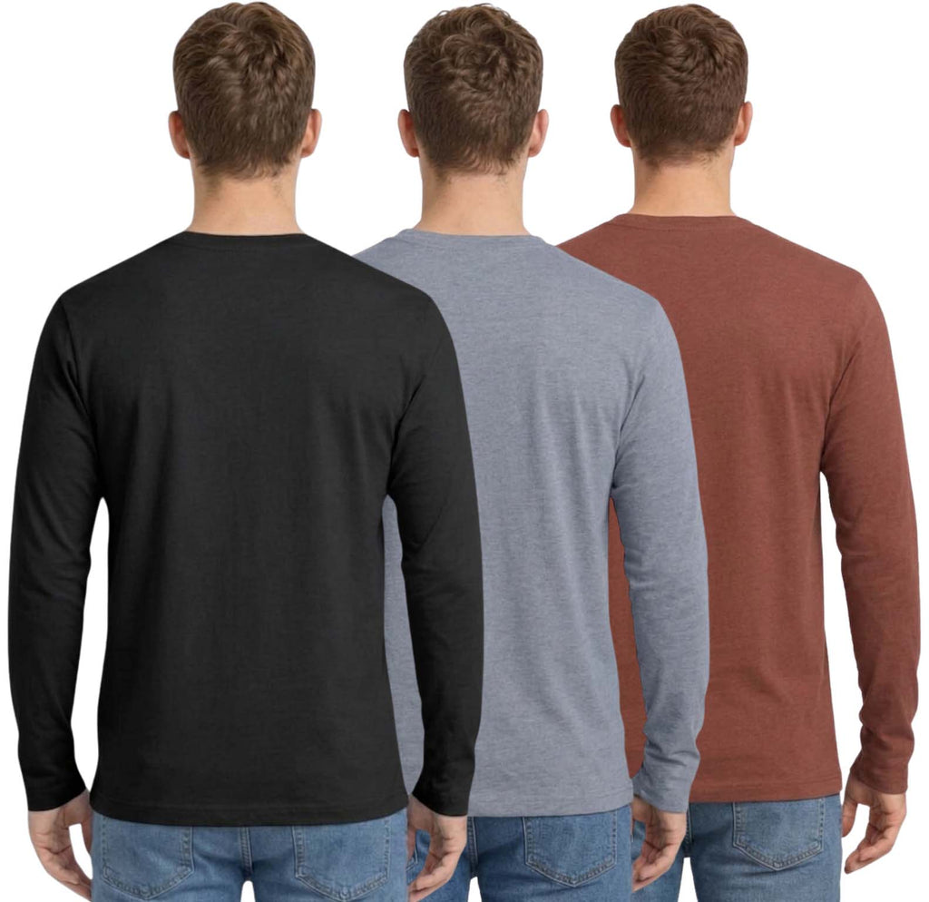 Bahob® 3 Pack Men's Long-Sleeved T-Shirt Round Neck T-Shirts Comfortable Crewneck Neck Tops for Men Soft Cotton S-3XL