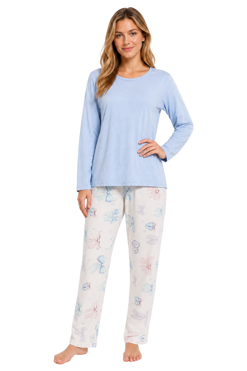 Women's Pyjamas Set Long Sleeve Soft Cotton Printing Pjs Loungewear Nightwear Sleepwear Set with Pockets Ladies Pjs Set S-XXL