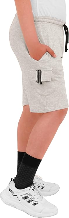 2 Pack Boys Cargo Shorts with Pockets Kids Terry Fleece Short Summer Shorts Elasticated Waistband 5-14 Years