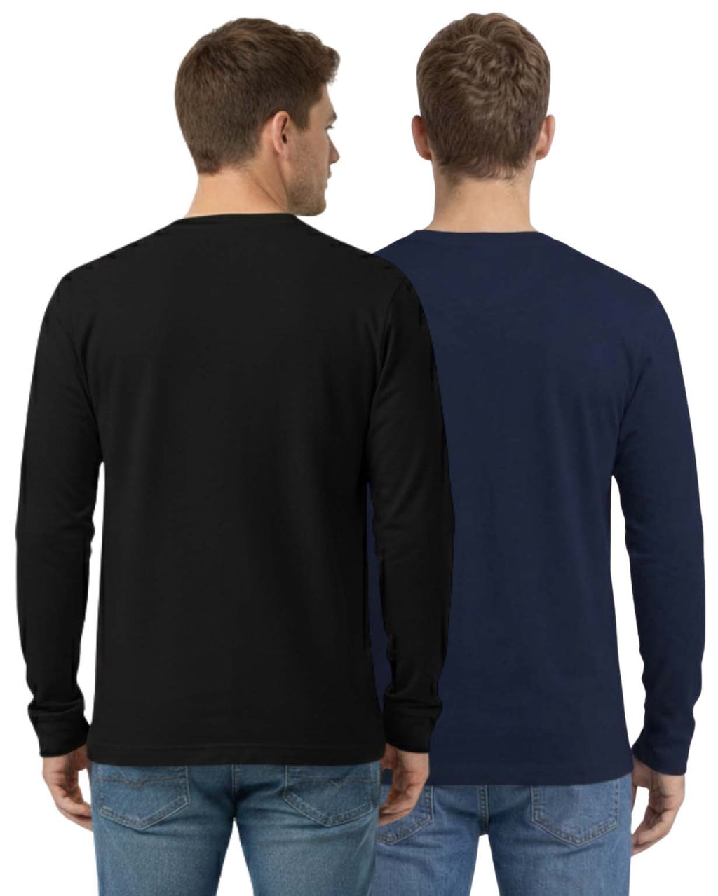 Bahob® 2 Pack Men's Long Sleeve T-Shirt Top Round Neck Full Sleeve T-Shirt Soft Cotton