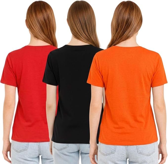 Bahob® 3 Pack Women's Classic-Fit Short-Sleeve Crew neck Plain Cotton T-Shirt S-XXL