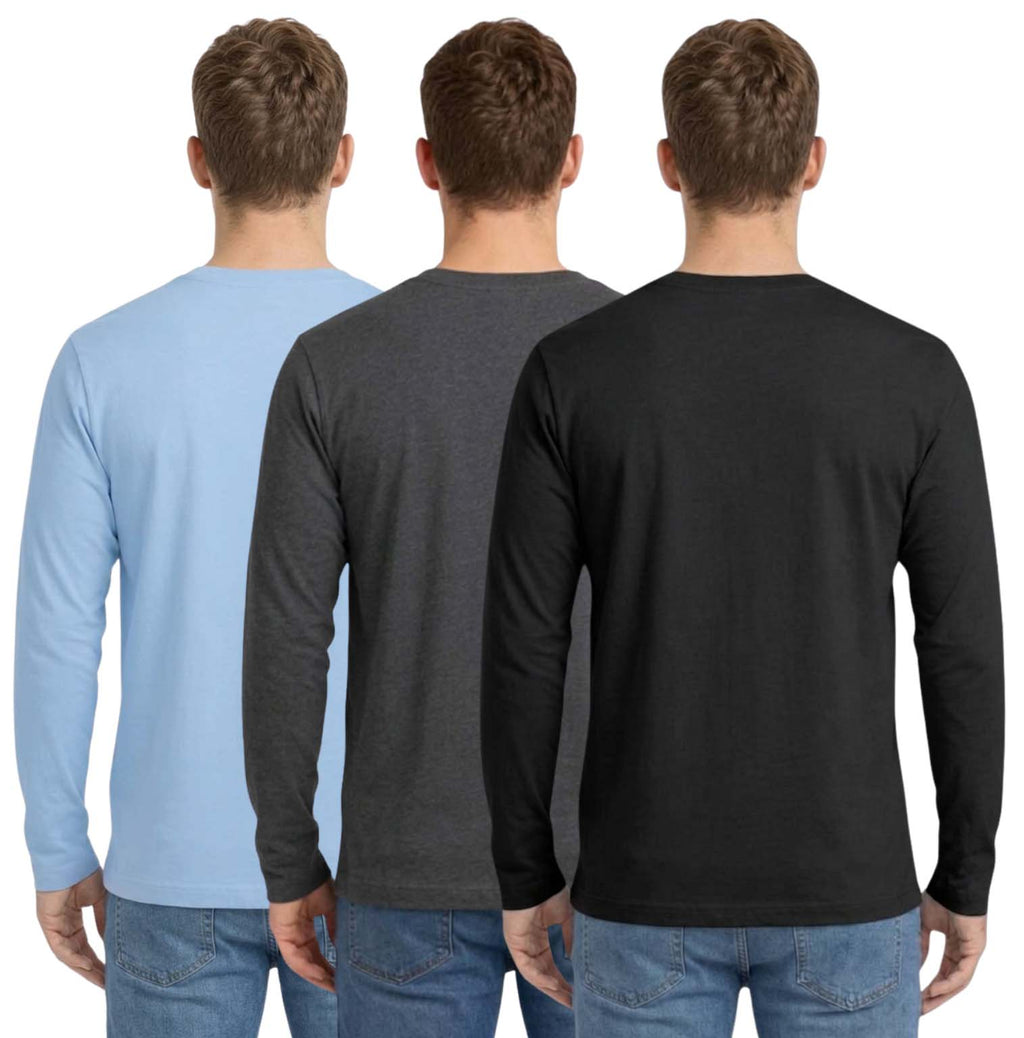 Bahob® 3 Pack Men's Long-Sleeved T-Shirt Round Neck T-Shirts Comfortable Crewneck Neck Tops for Men Soft Cotton S-3XL