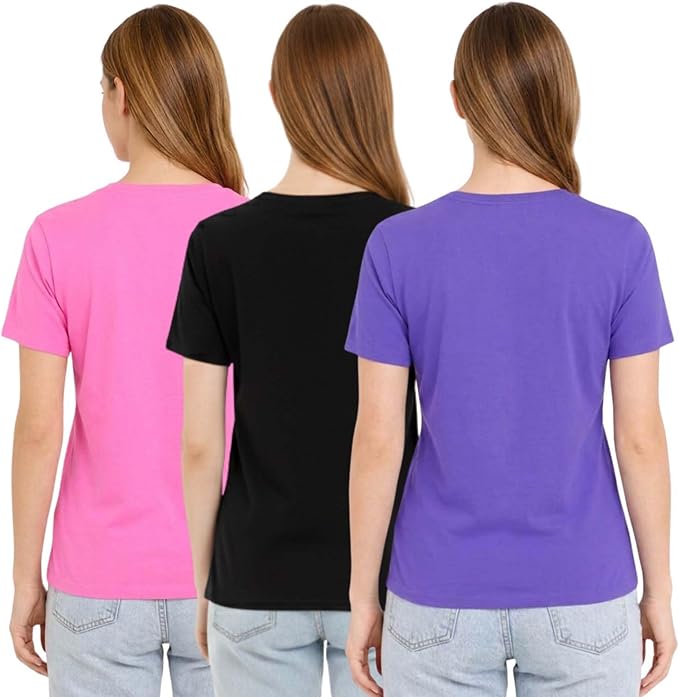 Bahob® 3 Pack Women's Classic-Fit Short-Sleeve Crew neck Plain Cotton T-Shirt S-XXL