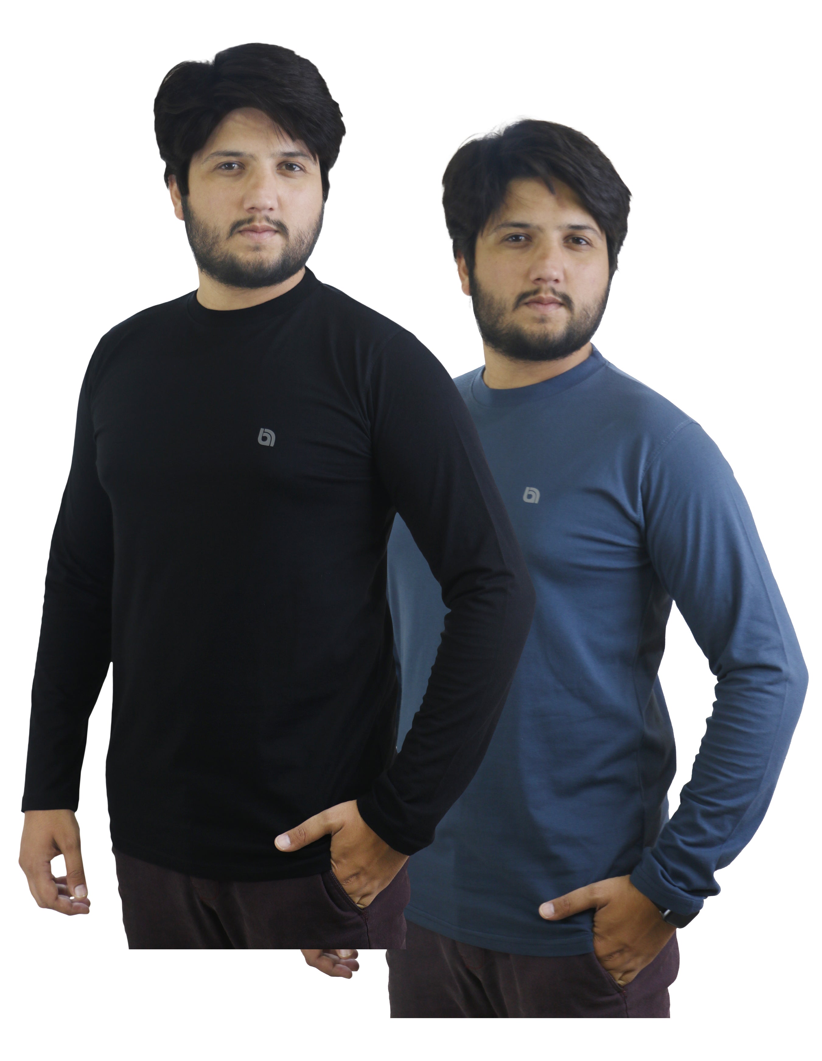 Bahob® 2 Pack Men's Long Sleeve T-Shirt Top Round Neck Full Sleeve T-Shirt Soft Cotton