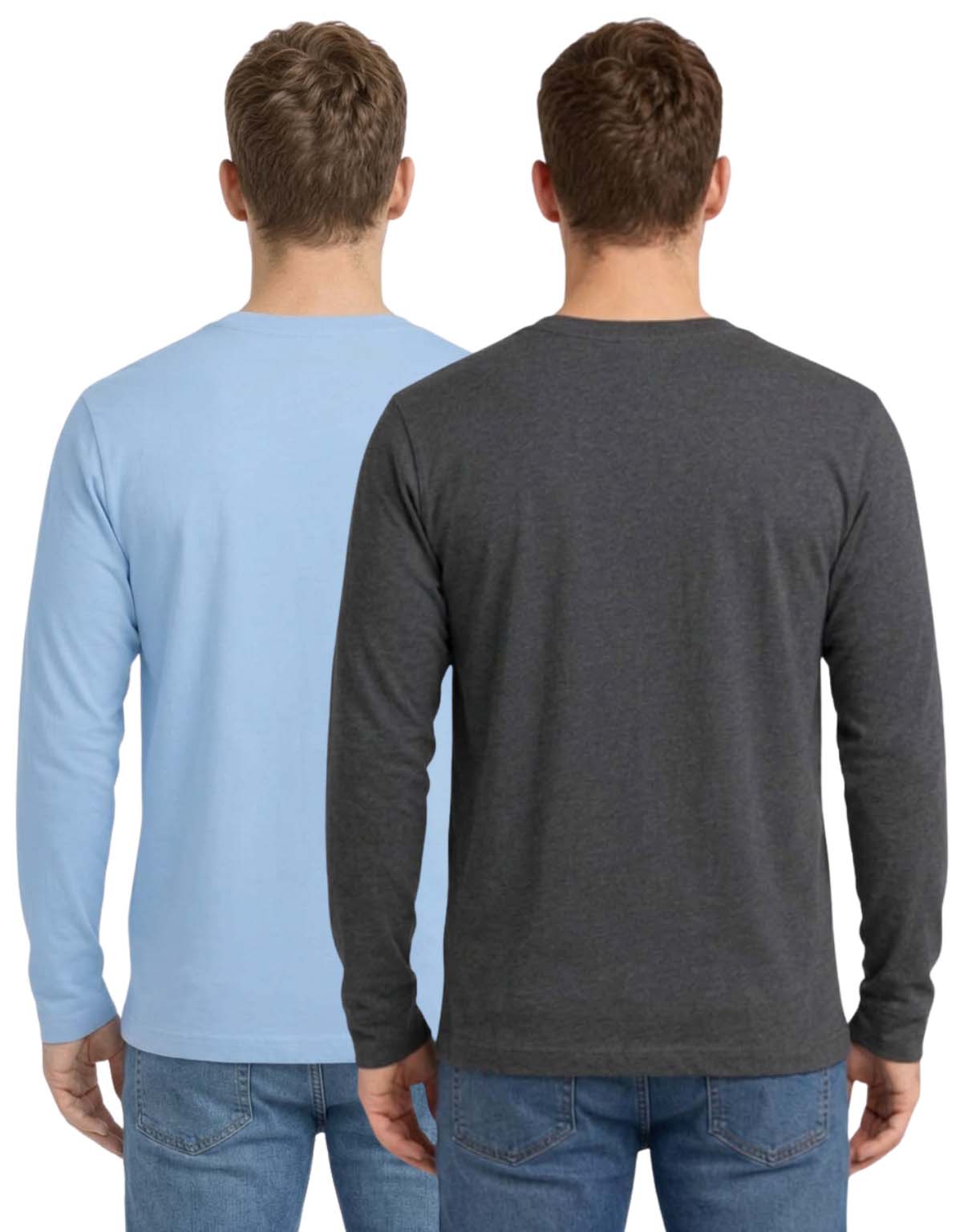 Bahob® 2 Pack Men's Long Sleeve T-Shirt Top Round Neck Full Sleeve T-Shirt Soft Cotton