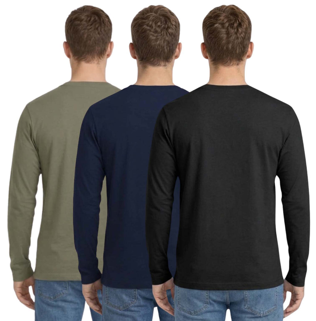 Bahob® 3 Pack Men's Long-Sleeved T-Shirt Round Neck T-Shirts Comfortable Crewneck Neck Tops for Men Soft Cotton S-3XL