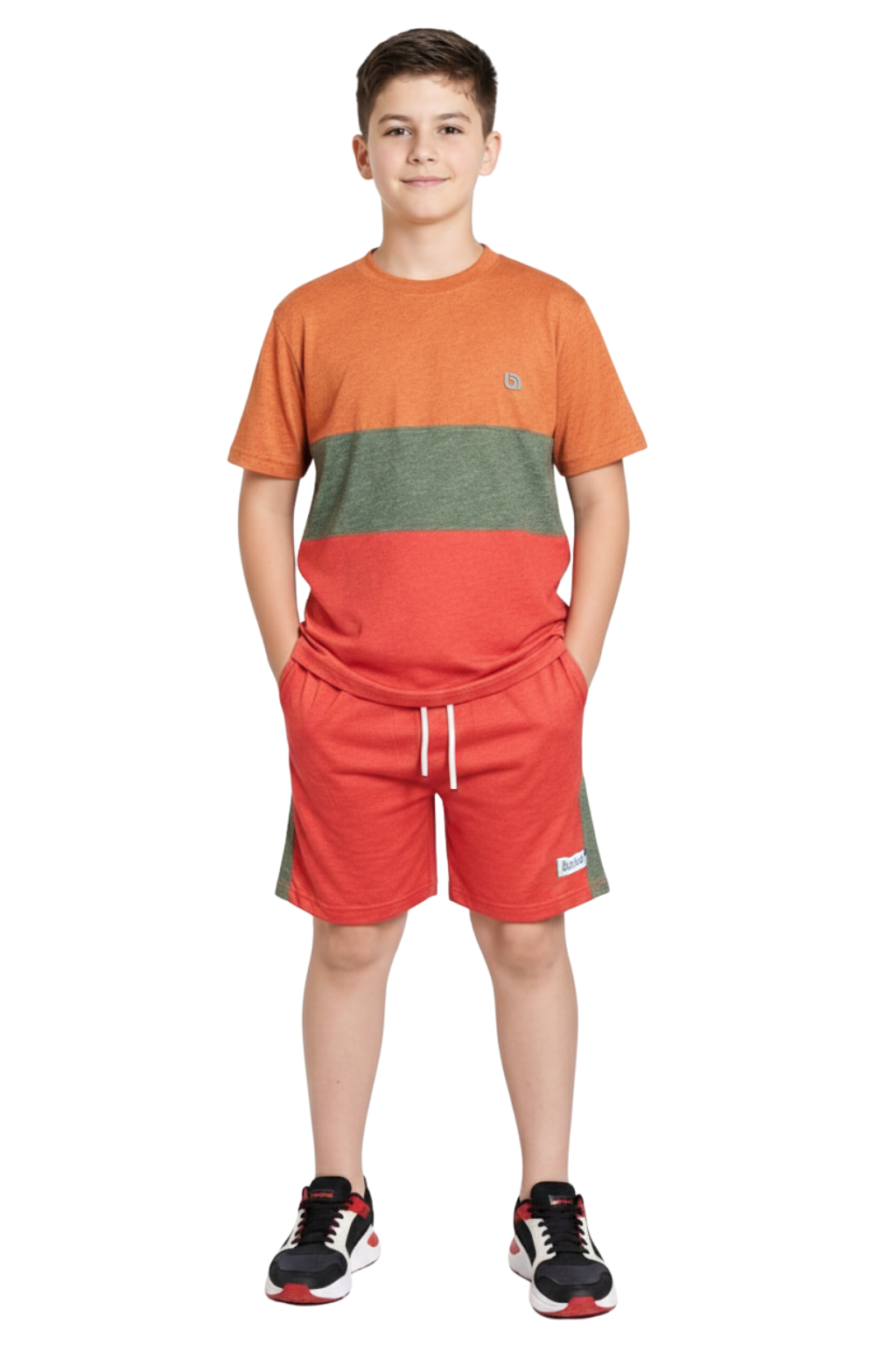 Bahob® Kids Short Set Top & Shorts Set Short Sleeves T Shirt Contrast Kids Short Set Top & Shorts Set Short Sleeves T Shirt Contrast Paneled Sports Summer Two Piece Outfit Set Children 3-14 Years