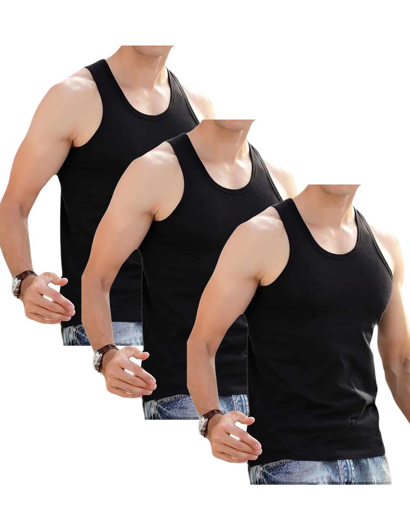 Bahob® New Men's Vest Multi Pack Lot Basic Regular Fitted Cotton Tank Top Athletic Soft Assorted Pack of 3