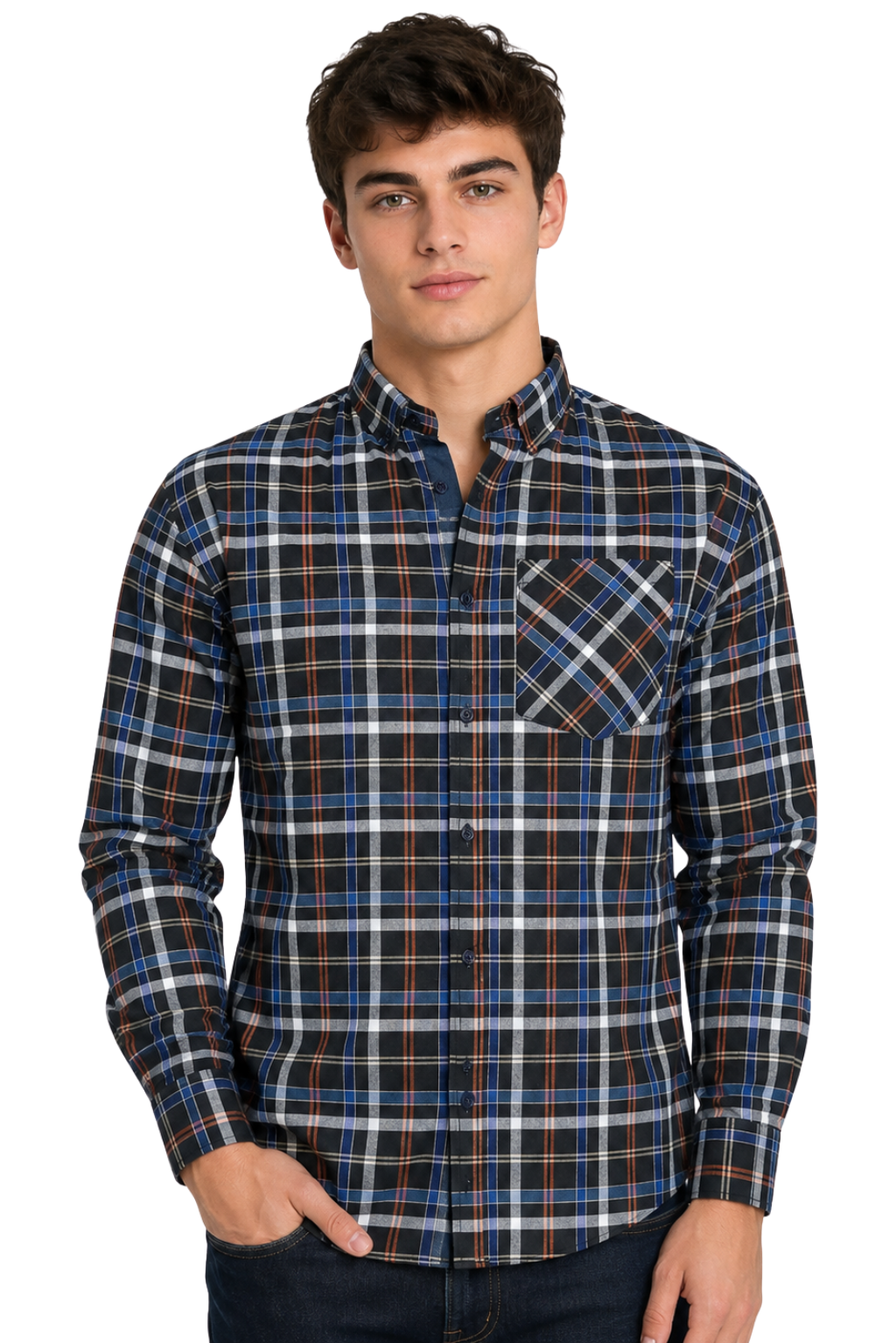 Men's Formal Dress Shirt Checked Long Sleeve Casual Mens Dress Shirt Cotton Button Down Shirts for Men with Pocket S-3XL