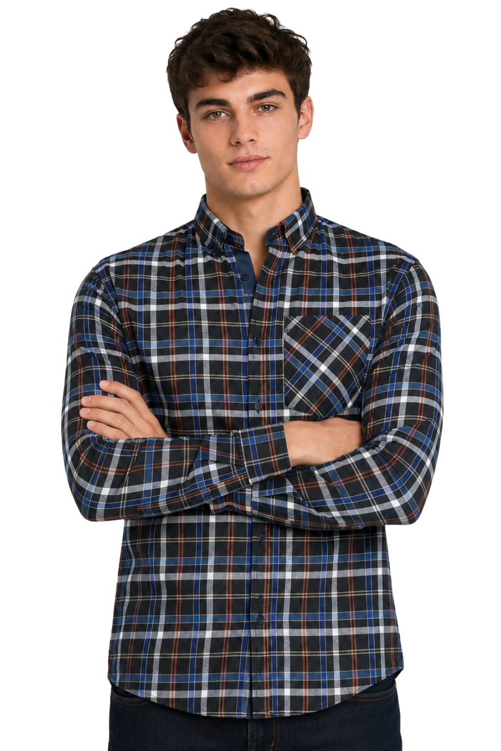 Men's Formal Dress Shirt Checked Long Sleeve Casual Mens Dress Shirt Cotton Button Down Shirts for Men with Pocket S-3XL