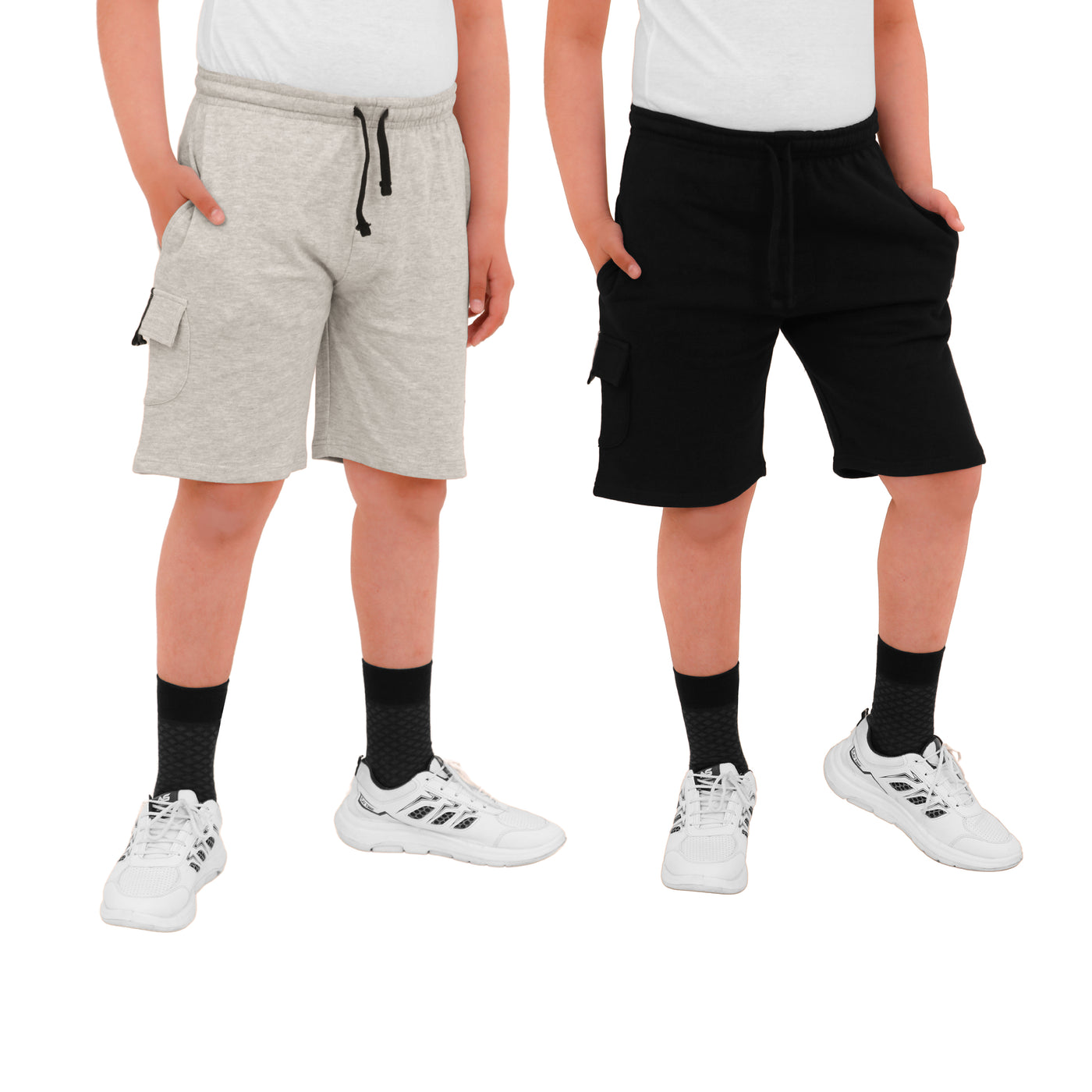 2 Pack Boys Cargo Shorts with Pockets Kids Terry Fleece Short Summer Shorts Elasticated Waistband 5-14 Years