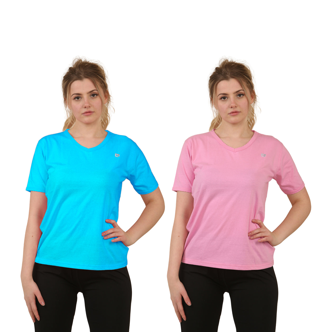Bahob® 2 Pack Women's Classic-Fit Short-Sleeve V-NeckT-Shirt Plain Cotton T-Shirt Multipacks S-XXL