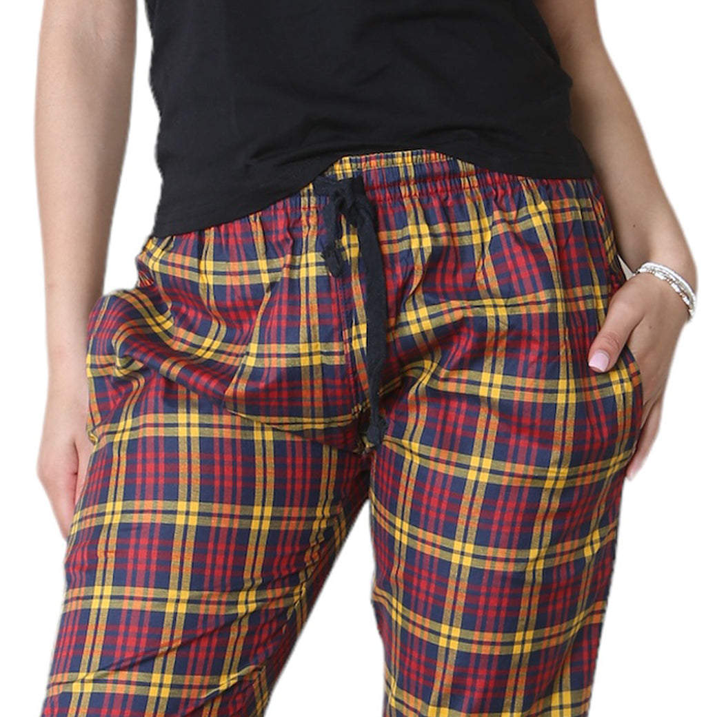 Bahob® 2 Pack Women's Check Pajama Bottom, Soft Cotton Lounge Wear Trousers Sleepwear Nightwear for Women S-XXL
