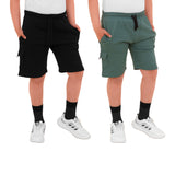 2 Pack Boys Cargo Shorts with Pockets Kids Terry Fleece Short Summer Shorts Elasticated Waistband 5-14 Years
