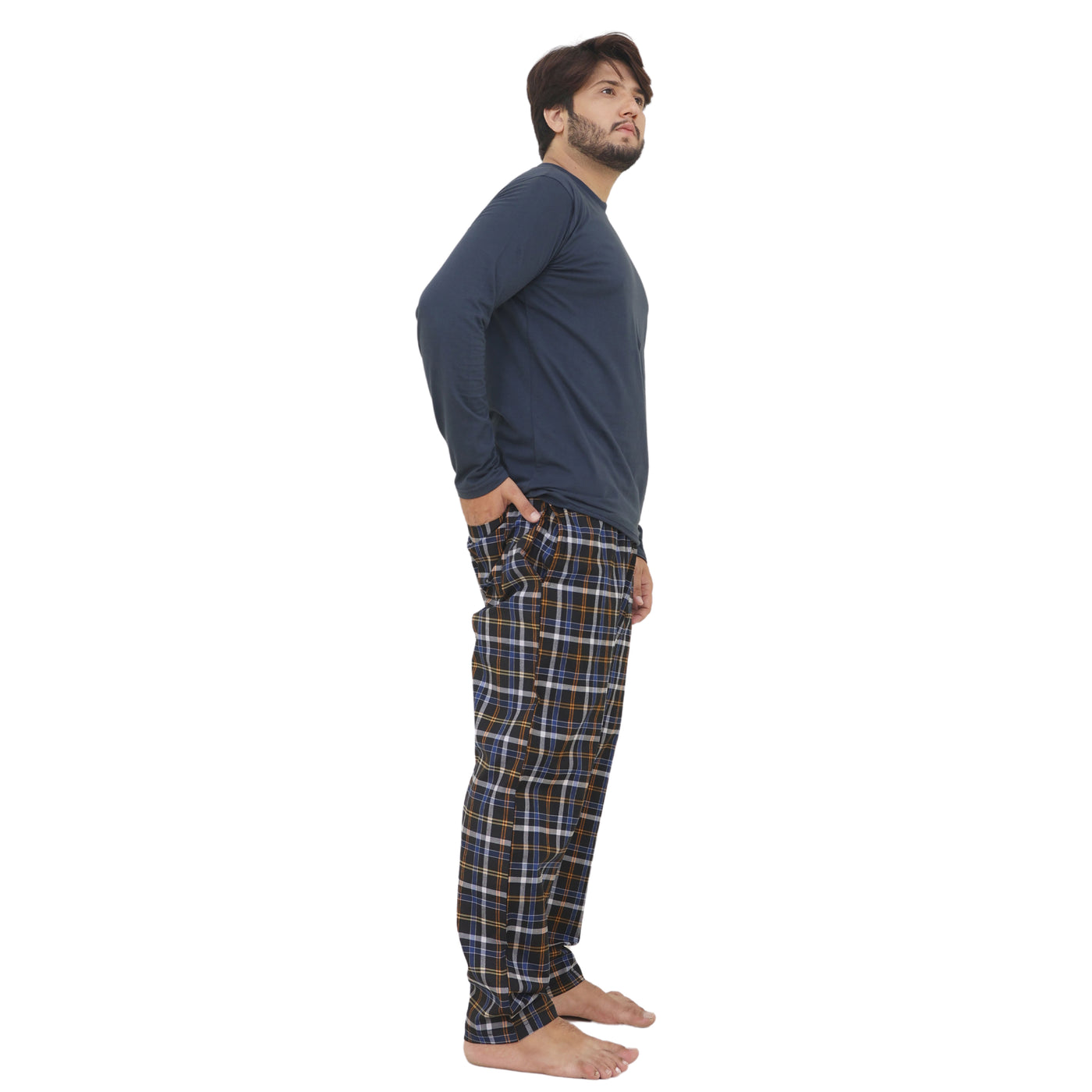 Bahob® Men's Pajamas Sets, Men Pjs Long Sleeve Loungewear Set for Men Check Bottoms Soft Cotton Sleepwear Suits Nightwear Top and Bottom S-3XL