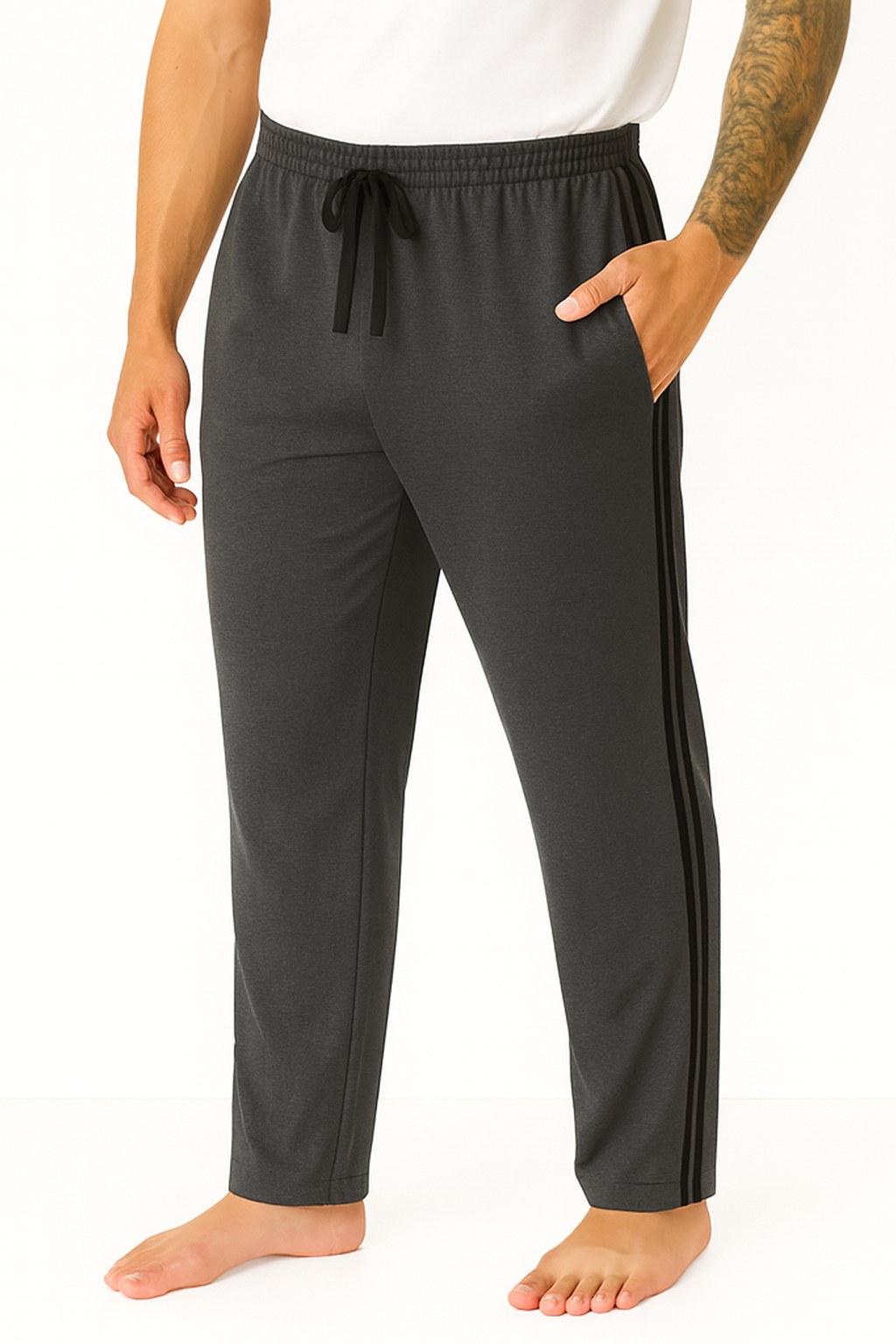 Bahob® Mens Long Lounge Wear Pants Nightwear 2 Pack Pyjama Bottoms Sleepwear Elasticated Waist Striped Jogging Casual Gym Lightweight Loungewear mens lounge pants Sizes S-3XL