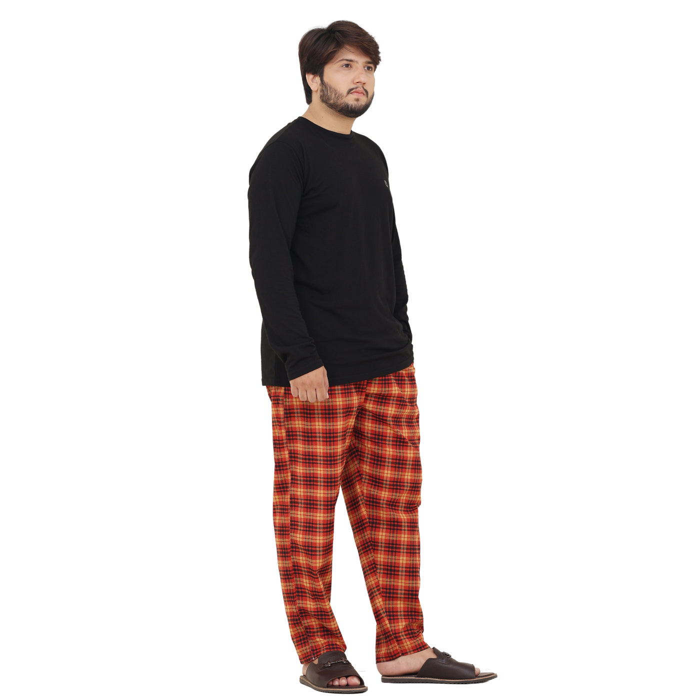 Bahob® Men's Pajamas Sets, Men Pjs Long Sleeve Loungewear Set for Men Check Bottoms Soft Cotton Sleepwear Suits Nightwear Top and Bottom S-3XL