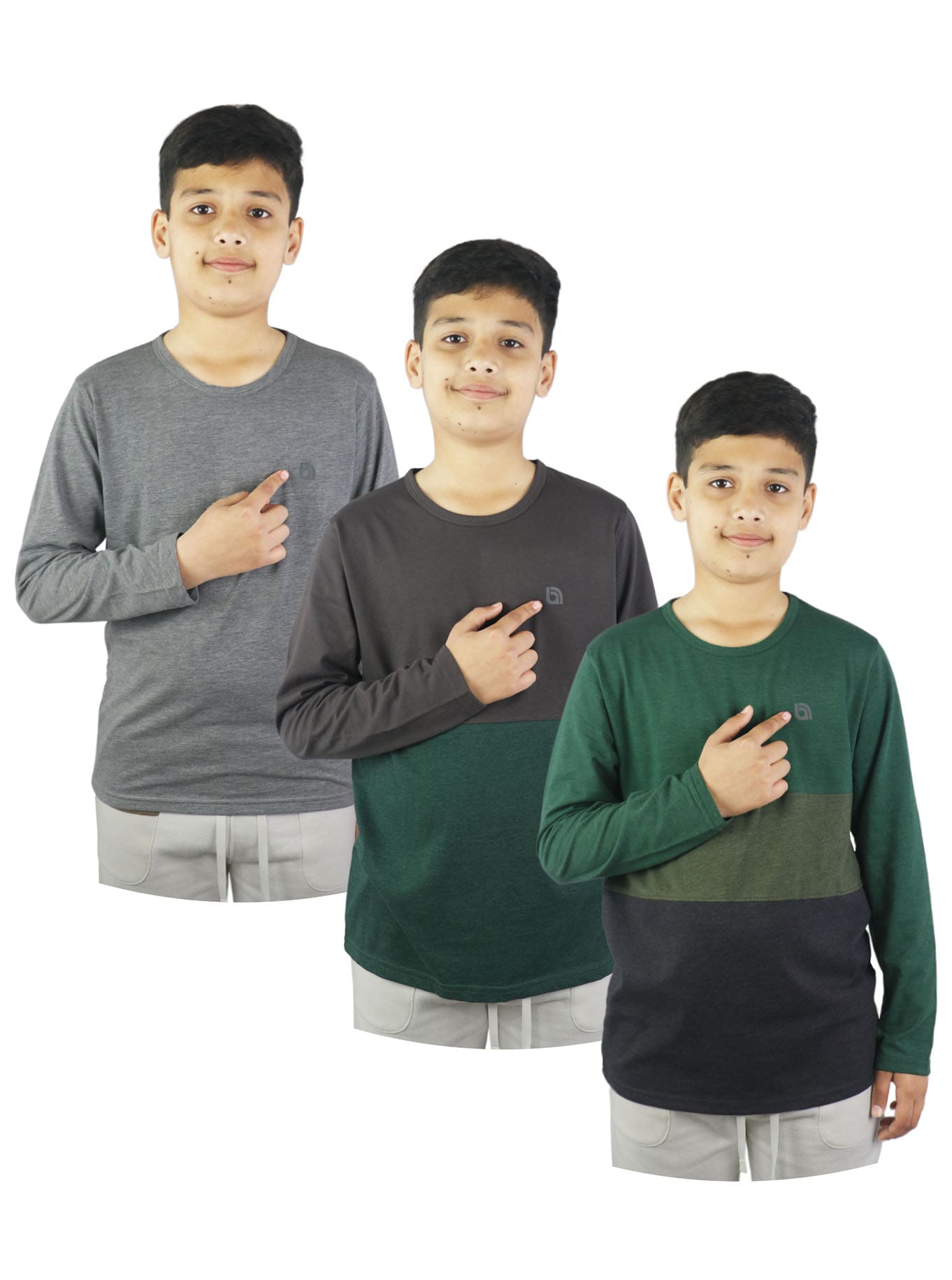 Bahob® 3 Pack Boys Long Sleeved Round Neck T Shirts Soft Cotton Top. - Bahob