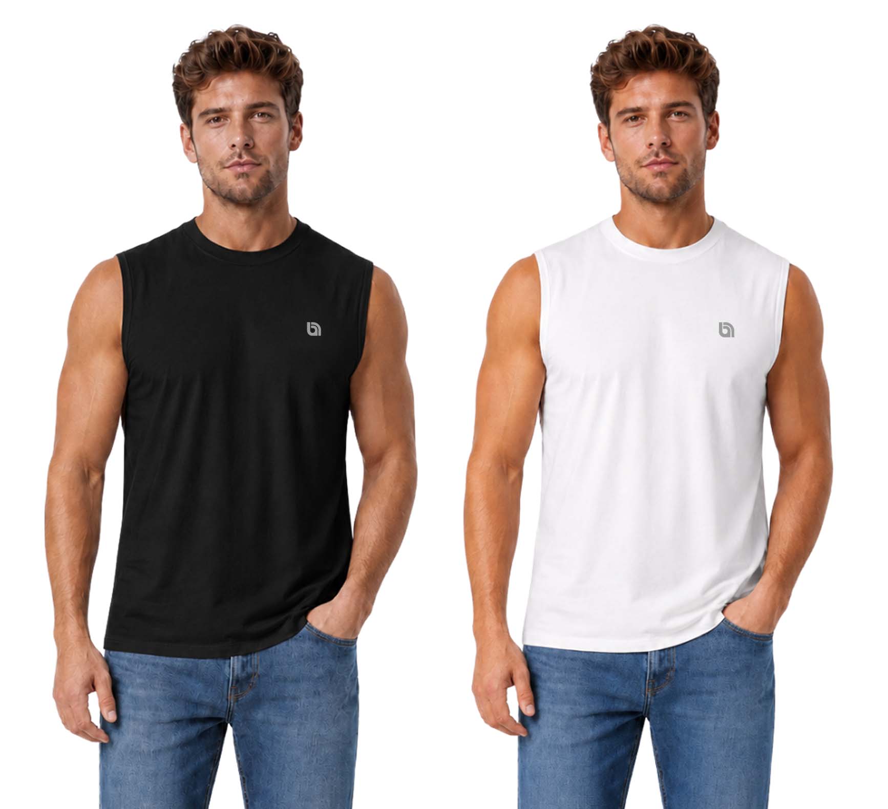 Bahob® 2 Pack Men's Sleeveless T-Shirts Vest Top for Men Tank Tops Training Running Workout Bodybuilding Shirts S-3XL