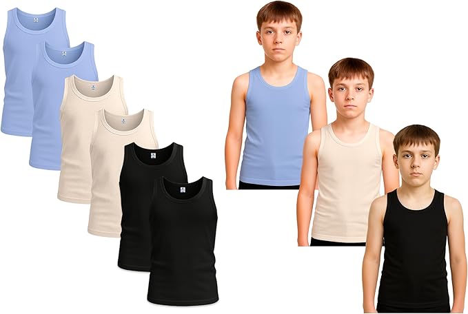 Bahob® 6 Pack Boy's Underwear Vests Soft Cotton Tank Tops Kids Sleeveless Vests Undershirts 100% Cotton