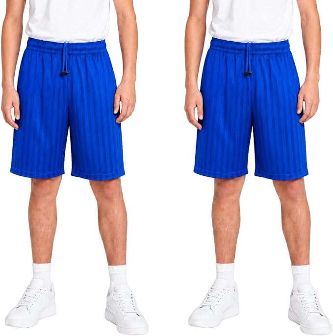 2 Pack Boys Girls Unisex Shadow Stripe Gym Sports Football Games School PE Shorts 5 to 14 Years