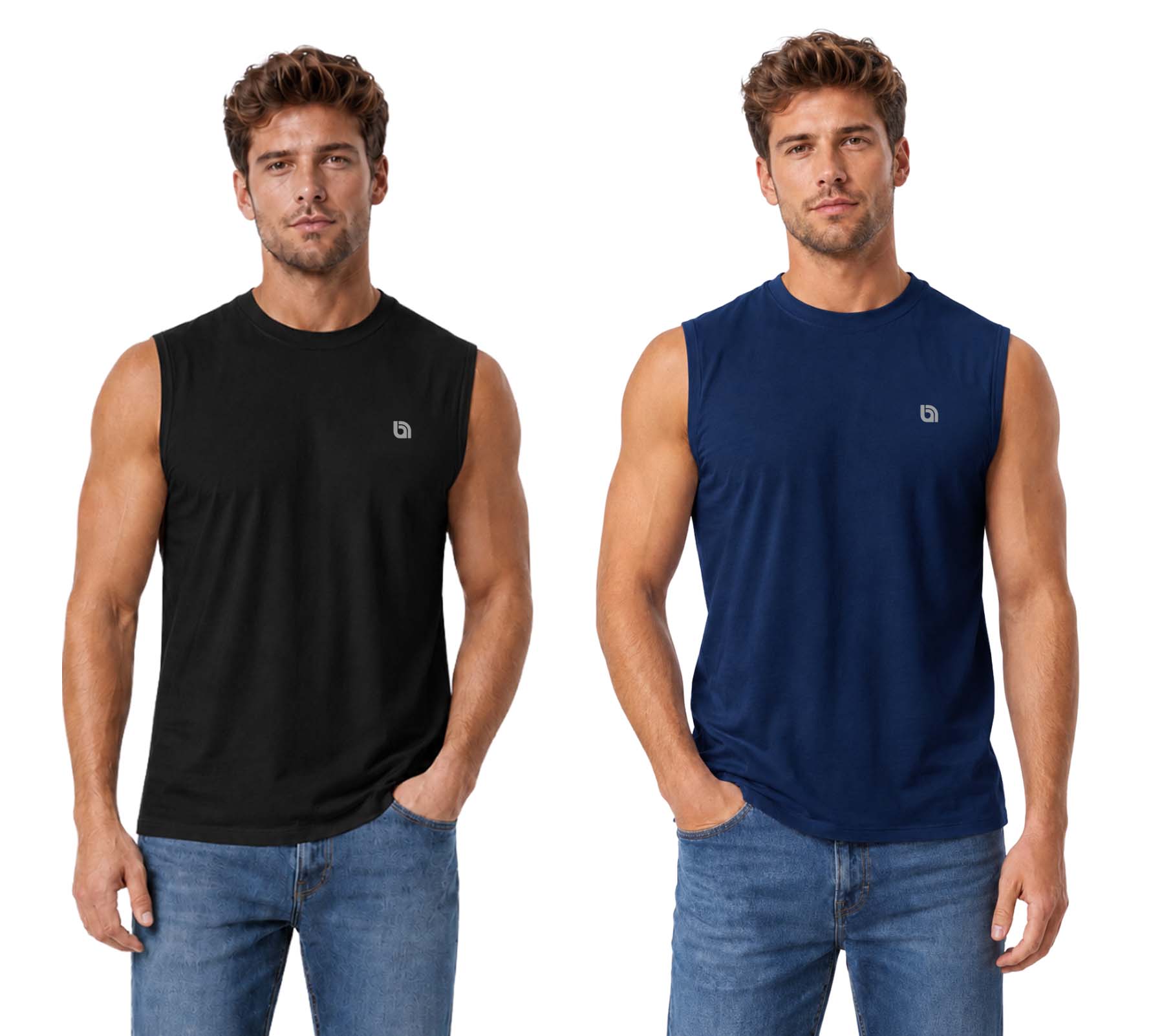 Bahob® 2 Pack Men's Sleeveless T-Shirts Vest Top for Men Tank Tops Training Running Workout Bodybuilding Shirts S-3XL