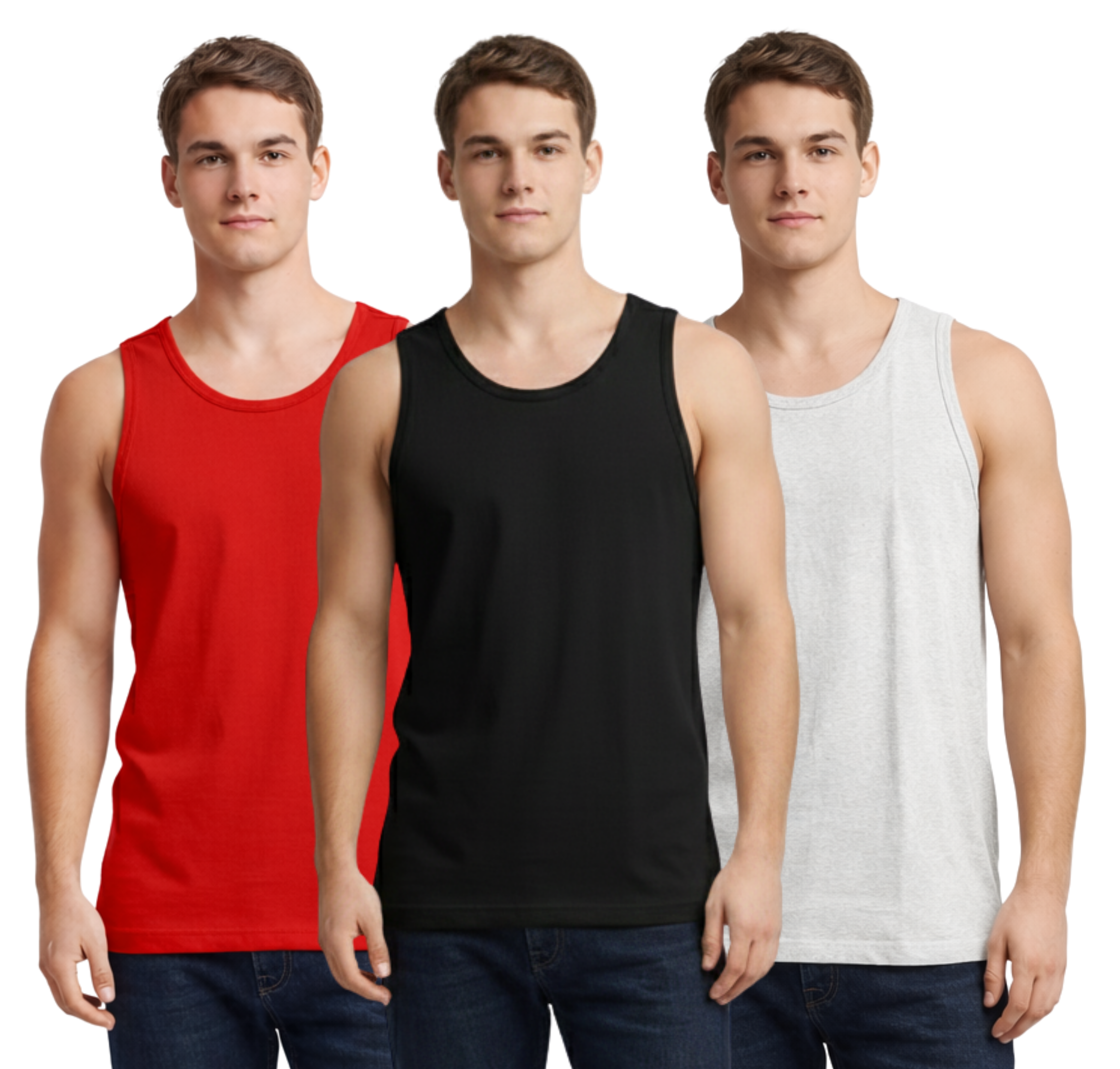 Bahob® New Men's Vest Multi Pack Lot Basic Regular Fitted Cotton Tank Top Athletic Soft Assorted Pack of 3