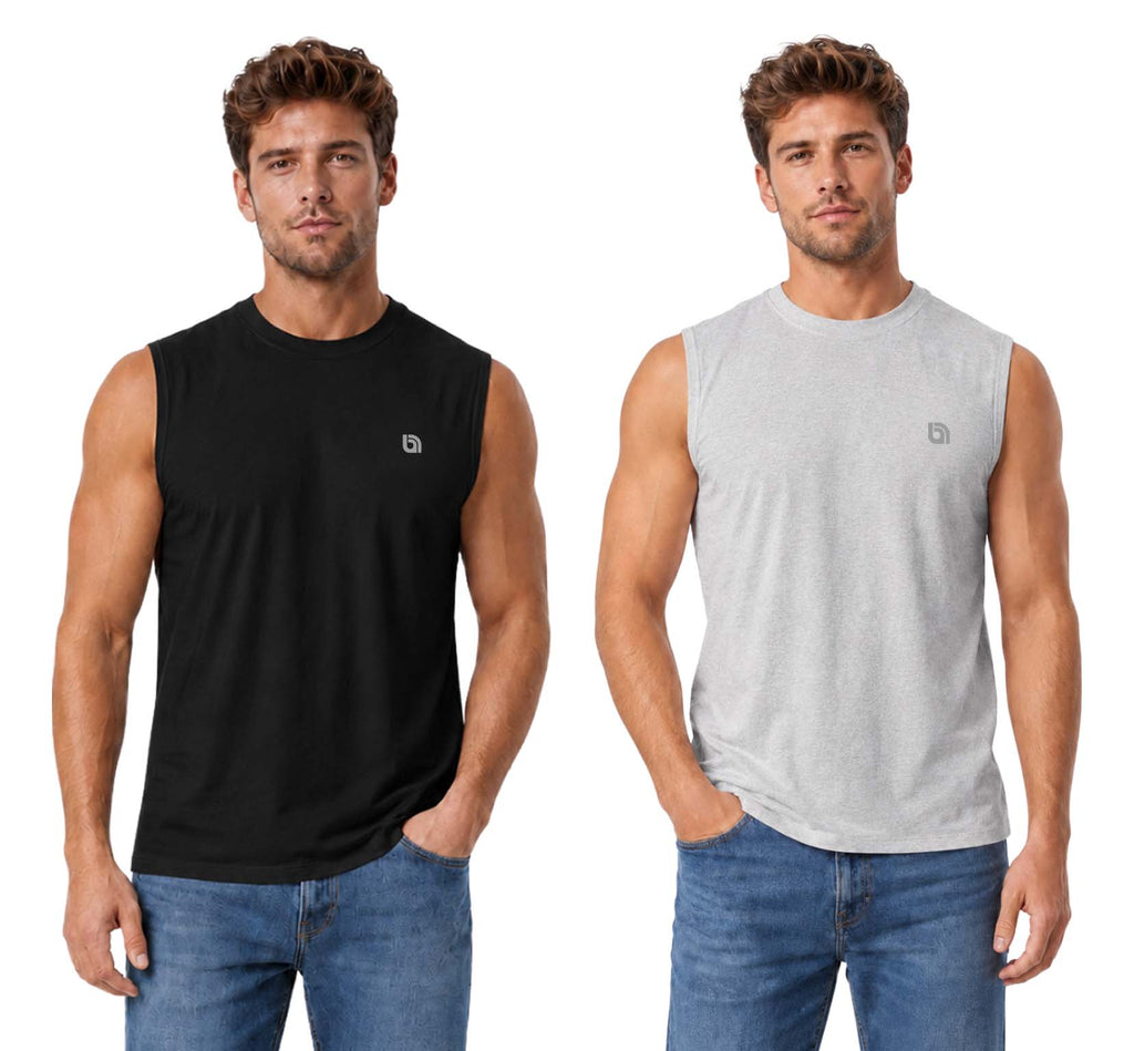 Bahob® 2 Pack Men's Sleeveless T-Shirts Vest Top for Men Tank Tops Training Running Workout Bodybuilding Shirts S-3XL