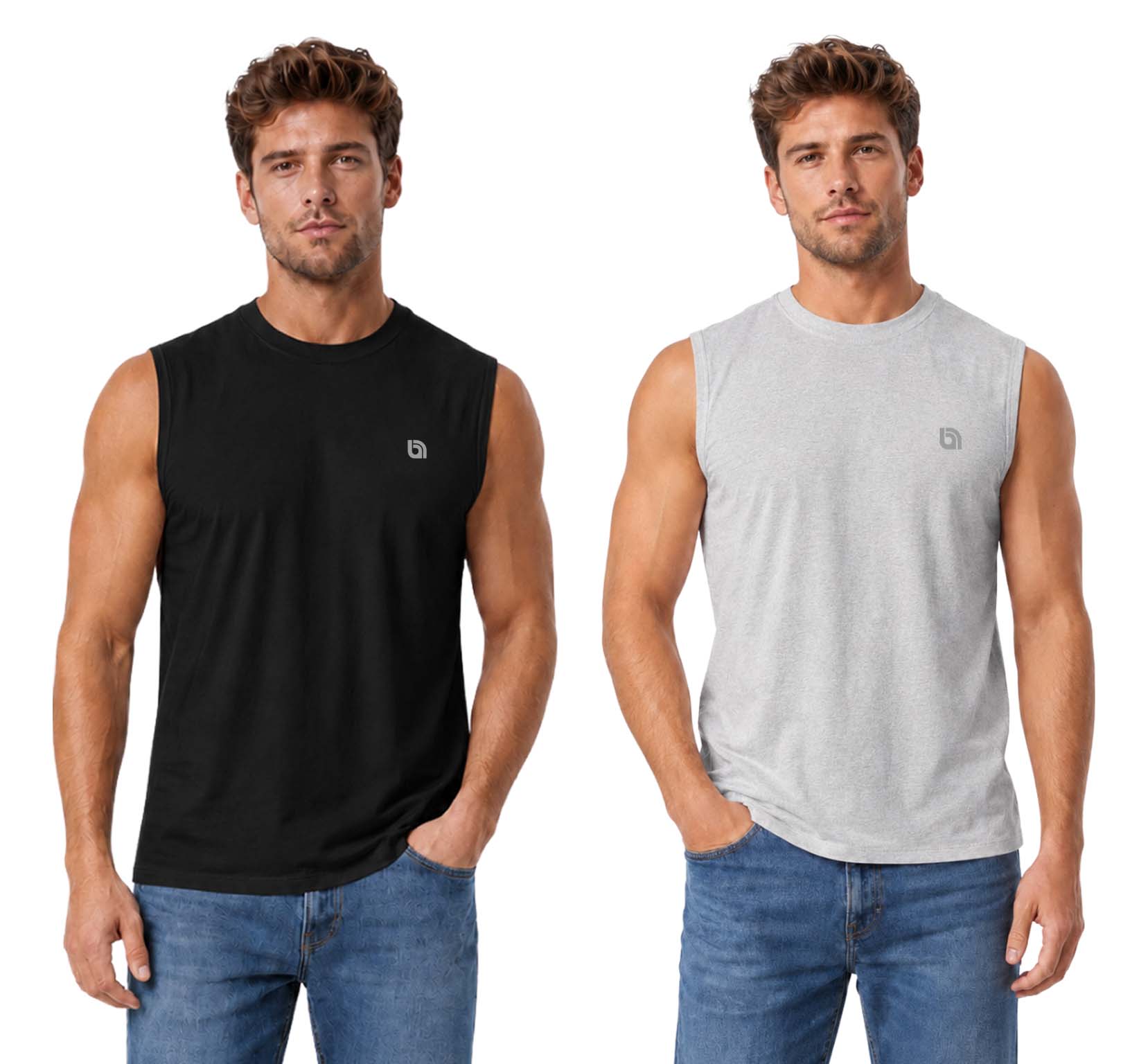 Bahob® 2 Pack Men's Sleeveless T-Shirts Vest Top for Men Tank Tops Training Running Workout Bodybuilding Shirts S-3XL