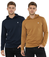 2 Pack Men's Lightweight Jersey Pullover Hoodie Long Sleeve Hooded T-Shirt for Gym & Everyday Wear S-3XL