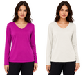 2 Pack Women's Classic Fit Long Sleeve V Neck T-Shirt Multipacks Ladies Long Sleeve T-Shirt Top S-XXL