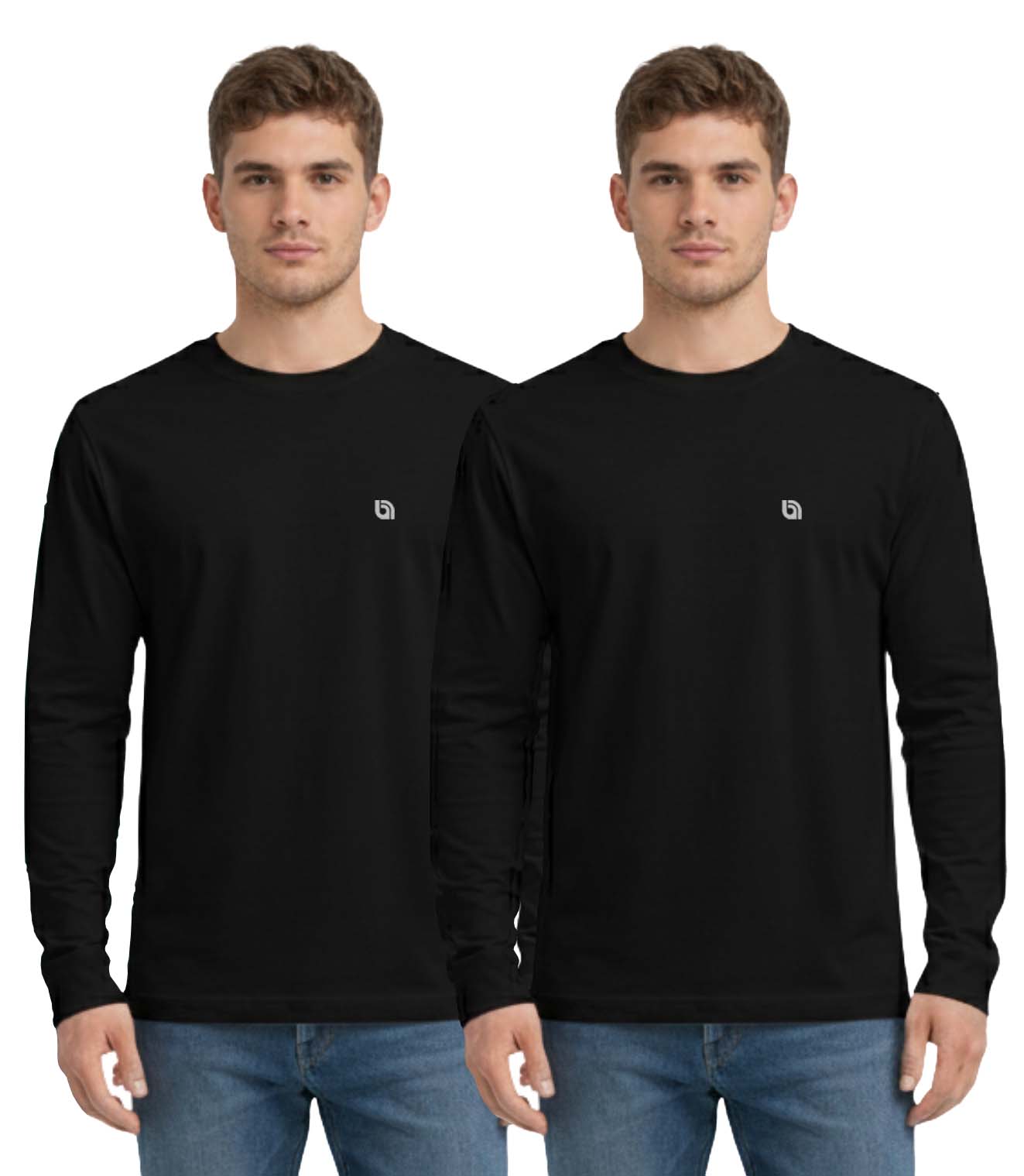 Bahob® 2 Pack Men's Long Sleeve T-Shirt Top Round Neck Full Sleeve T-Shirt Soft Cotton