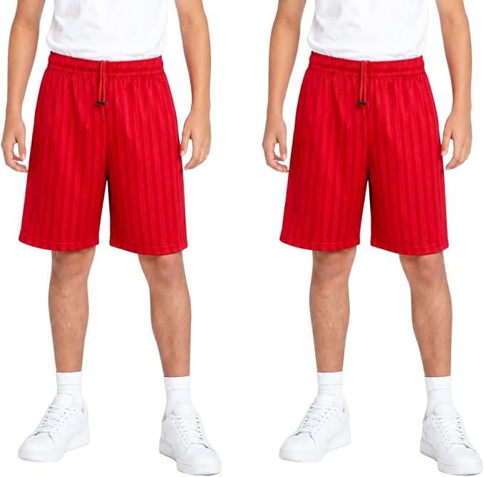2 Pack Boys Girls Unisex Shadow Stripe Gym Sports Football Games School PE Shorts 5 to 14 Years